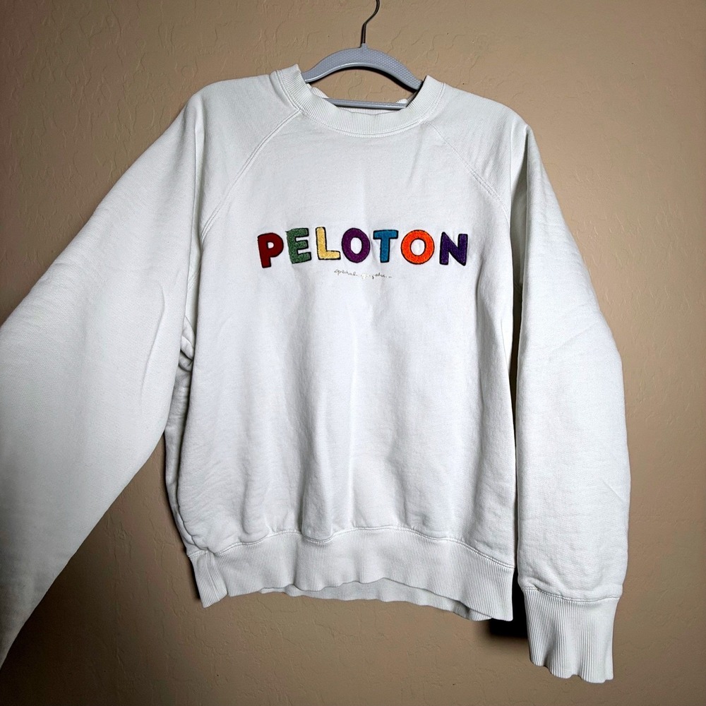 Spiritual Gangster Peloton Sweatshirt Womens Medium White Rainbow Logo Pullover